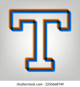 Text sign. Stroked Icon in orange, azure and old lavender Colors at gray Background. Illustration.
