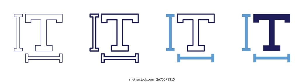 Icono de tamaño de texto en 4 estilos diferentes. Línea delgada, línea, línea en negrita, duotono. Estilo duotono. Trazo editable.