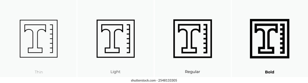 text size icon. Thin, Light Regular And Bold style design isolated on white background