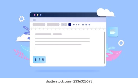 Text software vector illustration - web window with abstract word writing computer program in cartoon style