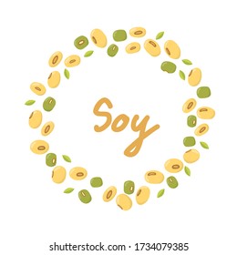text 'soy' surrounded by soybeans and green beans