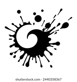Text space black splashes silhouette design outline thick on white background