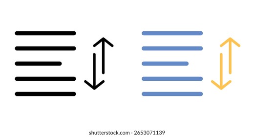 Ícone da ferramenta de espaçamento de texto com linhas horizontais e setas entre elas, ideal para ajustar o espaçamento entre linhas, melhorar a legibilidade e oferecer suporte à acessibilidade visual em interfaces digitais.