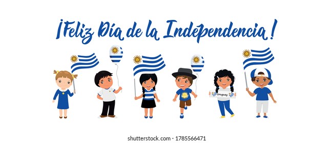 Text in Spanish: Happy Independence Day. Lettering. Vector illustration. Design concept independence day celebration, card. Uruguay Independence Day greeting card. Kids logo