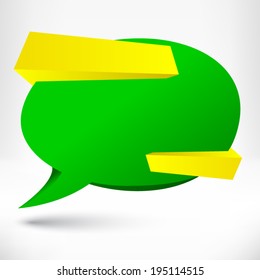 Text speech bubble. Origami banner, background.