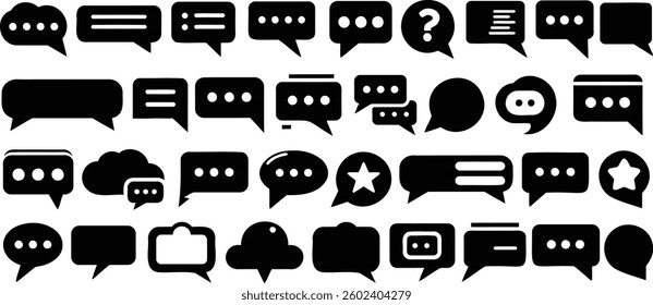 text speech vector set, chat bubbles icon vector , black speech bubbles collection digital message symbols, communication graphic design talk interface elements text cloud message box conversation