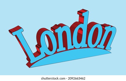 Text spelling the word London in red and blue shades