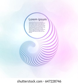 Text in spiral tube. Abstract colored spiral lines