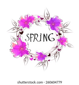 Text in the spring flower frame. Vector