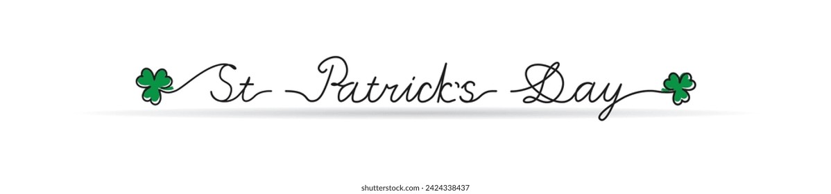 Text St Patrick's Day with clover. Long banner. Vector illustration.
