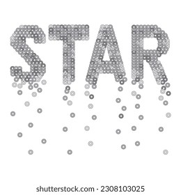 Text star from embroidery sequins. Vector illustration.