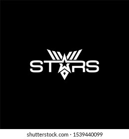 Text stars logotype isolated on black with military illustration in flat design monogram symbol