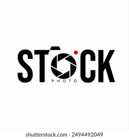 Text stock photo logo design with camera illustration in negative space.