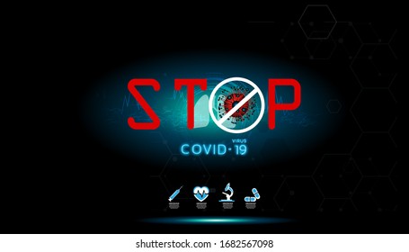 text: stop virus covid-19 sign & symbol. Medical illustration a creativity idea and modern Infographic template.   