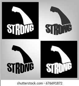 Text STRONG in shape of arm with big biceps. eps v.10
Can be used for any commercial materials where Symbol of strong and power can be needed. Fitness food and drinks, power lifting stuff and etc.