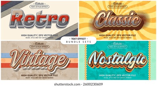 Text style effect bundle set. Retro Classic Vintage Nostalgic theme set. Vector editable file format