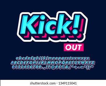 Text Style With Glowing Effect, Typeface For T Shirt And Merchandise Design, Font With Cyan And Magenta Color, Cool Design Style