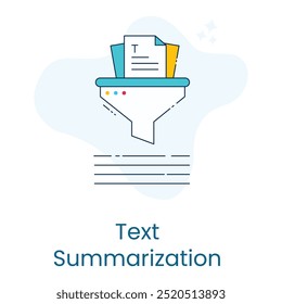 Design do Ícone de Resumo do Texto. Representando o artigo Condensing.Information Extraction.Summary Generation.AI Summarization. Ícone EPS.