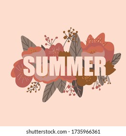 Text Summer in the colourful Flower background vector illustration