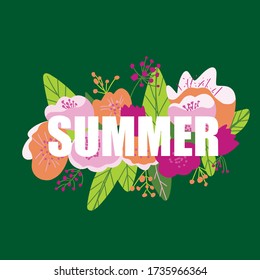Text Summer in the colourful Flower background vector illustration