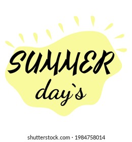 text Summer days on yellow spot with splashes isolated on white background