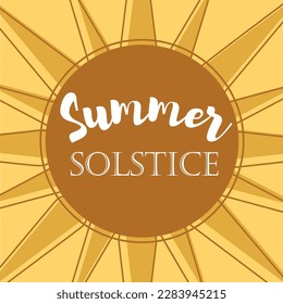 Text SUMMER SOLSTICE and drawn sun on yellow background