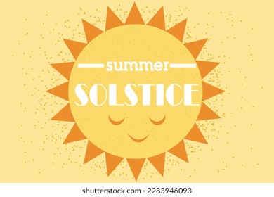 Text SUMMER SOLSTICE and drawn sun on yellow background