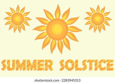 Text SUMMER SOLSTICE and drawn suns on yellow background