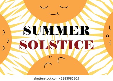 Text SUMMER SOLSTICE and drawn suns on white background