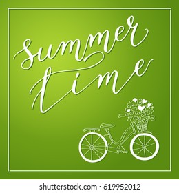  text Summer time. Lettering. Bright, colorful background. Summer illustration