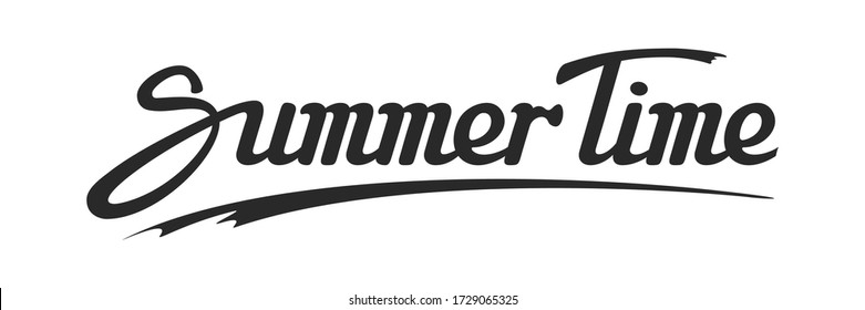 Text Summer Time On A White Background, Hand Lettering Calligraphy , Vector Illustration