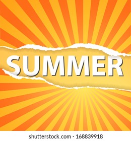 Text summer under torn paper