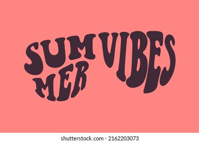 Text "Summer Vibes" inscribed in the shape of sunglasses. Illustration in hippie retro style. Vector print for T-shirt, poster, sticker.