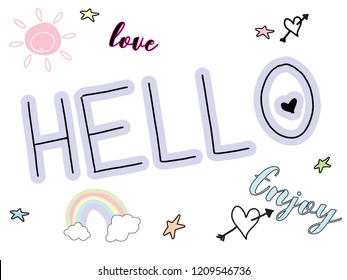 text sun rainbow heart star girl tee illustration art vector 