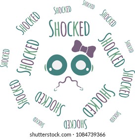 Text surrounding a face with a tie and with a shocked gesture. Hand drawn and paper style. EPS 10 Vector Illustration.