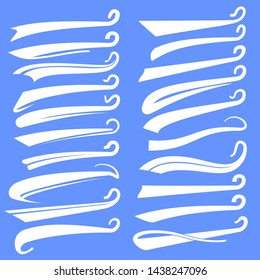 Text text swashes. Typography swishes curly tails for football, baseball team sign. Retro swoosh tails, swirling underline, whimsical elements banner design swirl logo vector set