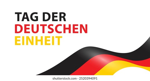 Text Tag der Deutschen Einheit und deutsche Flagge auf weißem Hintergrund. Bannerdesign für den Tag der Deutschen Einheit.