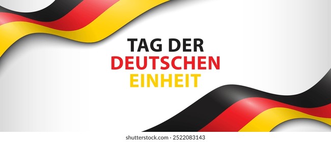 Text Tag der Deutschen Einheit e bandeiras alemãs no fundo branco. Banner design para o Dia da Unidade Alemã.