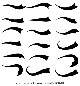 Text Tails Swoosh Baseball Sign, Typography font curve tail, font swoosh tail ornamental vector illustration. swashes vector icons. Swoosh silhouette, curve line, curly swoosh tails, eps 888.