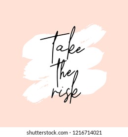 Text Take the Risk written in black, white brushtrokes and pastel pink background. Creative and modern square wall art, social media post, greeting card, t-shirt design.