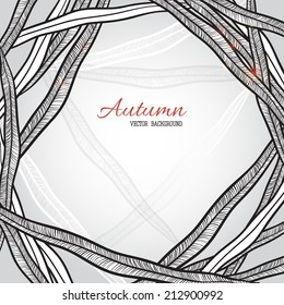 Text template autumn background with leaves or grass. Illustration stylized graphic autumn leaves 