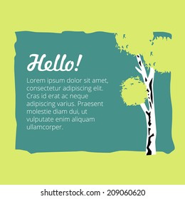 Text template, with tree illustration. Nature design elements, for poster, flyer, cover, brochure. Birch. Broadleaved deciduous hardwood tree, with text. Easy to edit. Vector illustration - EPS10.