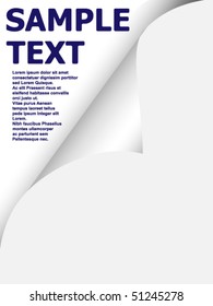 Text template under curled corner of paper