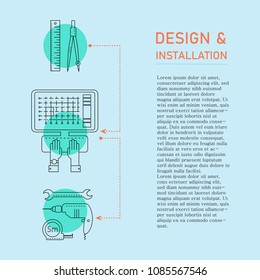 Text template with vector line icons for engineering company.