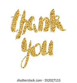 Text thank you. Gold texture. Hand lettering. Vector illustration