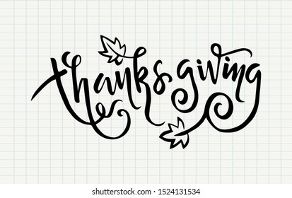 Text Thanksgiving  on paper background with autumn leaves
