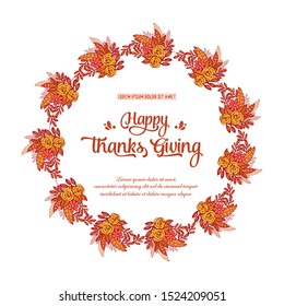 Text of thanksgiving with seamless autumn leaf flower frame. Vector