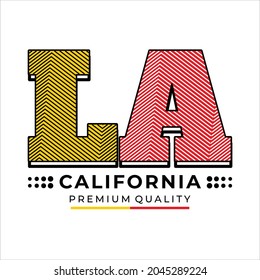 Text that says LA california Typography, on a white background, Perfect for printing on t-shirts, jackets, posters and more