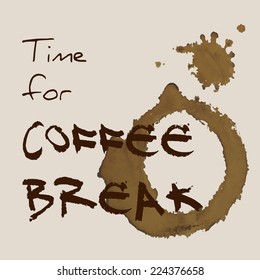 Text "Time for coffee break" and coffee blot