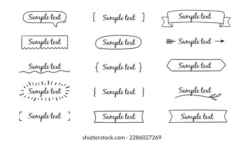 Cinta de escritura a mano de marco de título de texto, cuadrado, elemento de decoración de círculo. Doodle lindo marco de título cuadro de texto simple, etiqueta, etiqueta. Decoración de boceto dibujado a mano. Ilustración vectorial.